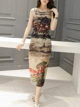 Awesome Printed  Round Neck  Slit  Chiffon Maxi Dress